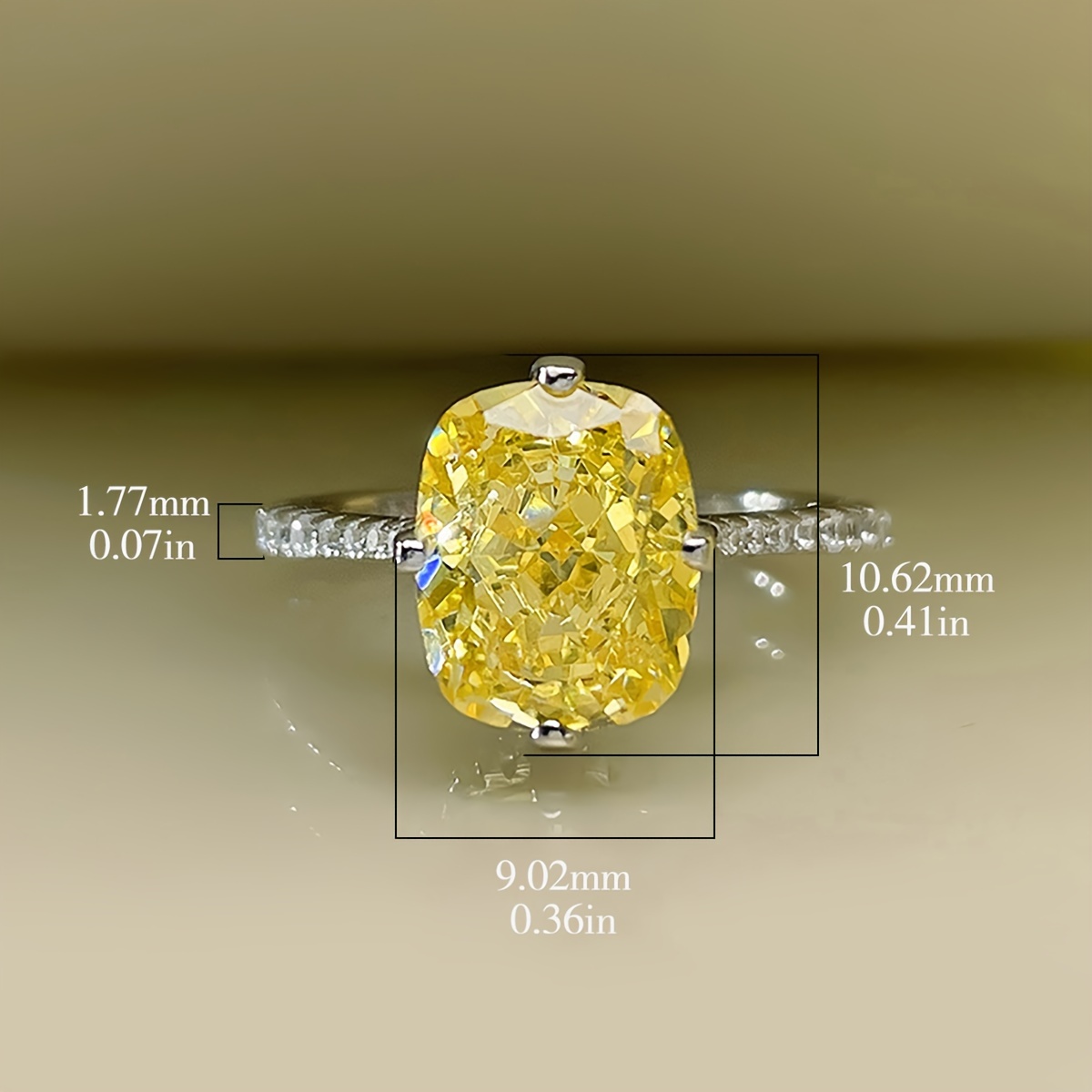 S925 Silver Lemon Yellow Square Ring, High-End Gift