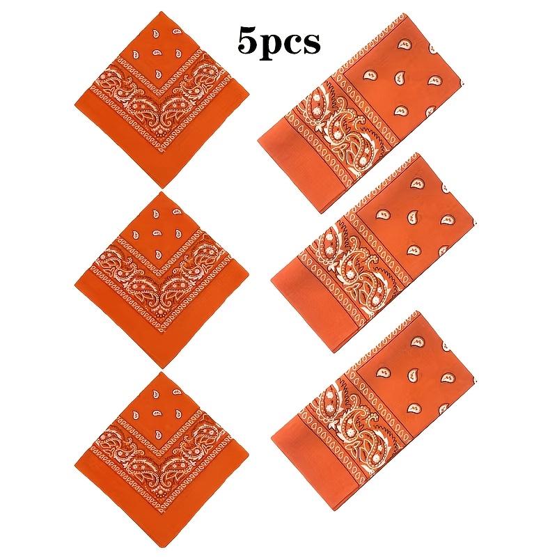 TEMU Juego de 5 piezas de pañuelo cuadrado y pañuelo para la cabeza bohemio de cachemira de estampado de cachemira de estilo Paisley - Naranja, para