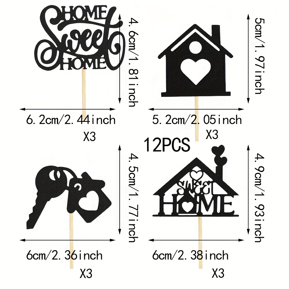 12- Cupcake Toppers, Housewarming Cupcake Decorations, Welcome Cupcake Picks, Moving Party Decorations, Black