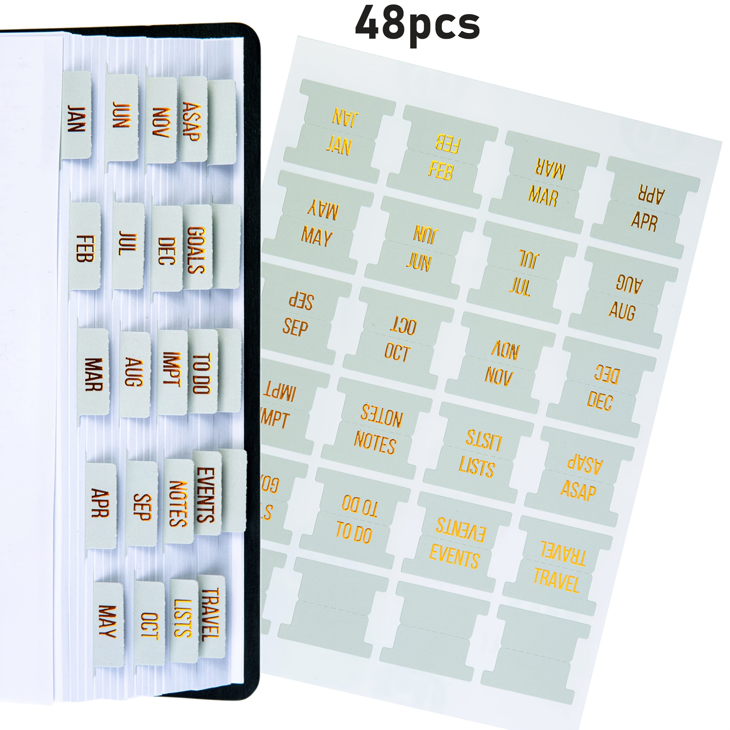 Image of Planner Monthly Tabs, 48 Peel And Stick Laminated Tabs For Notebooks (12 Month Tabs And 4 Blank Tabs), Calendar Monthly Tab Stickers For Planners, Monthly Dividers (jade)