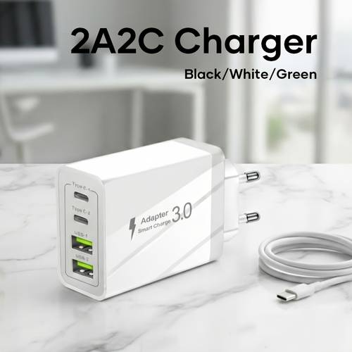 smart-ladegerät mit 2 usb-a & 2 type-c anschlüssen, 10w adapter kompatibel für smartphones/tablets/elektronik, kompaktes tragbares ladegerät für reisen & gebrauch (3 farben)