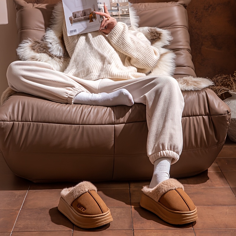 mens womens winter slippers plush trim lining non slip  display picture 1