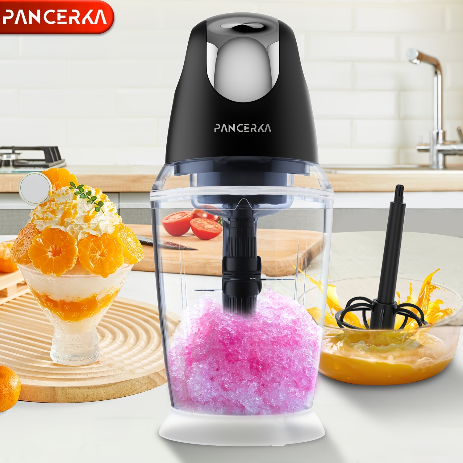 PANCERKA 1500ML elektrinis maisto smulkintuvas su mėsos malūnu, smulkintuvu, kiaušinių plaktuvas ir 6 ašmenimis, skirtas mėsai, kokteiliams, daržovėms, tyrėms, vaisiams, česnakams, didelis/mažas