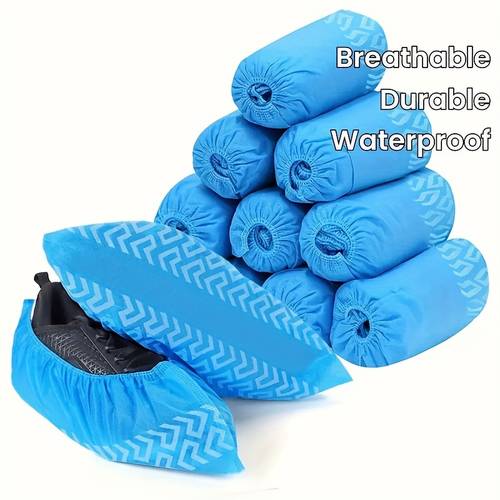100 pack 50 pairs shoe covers disposable non fabric shoes covers for indoor blue durable reusable disposable boot shoe covers larger size fits shoes