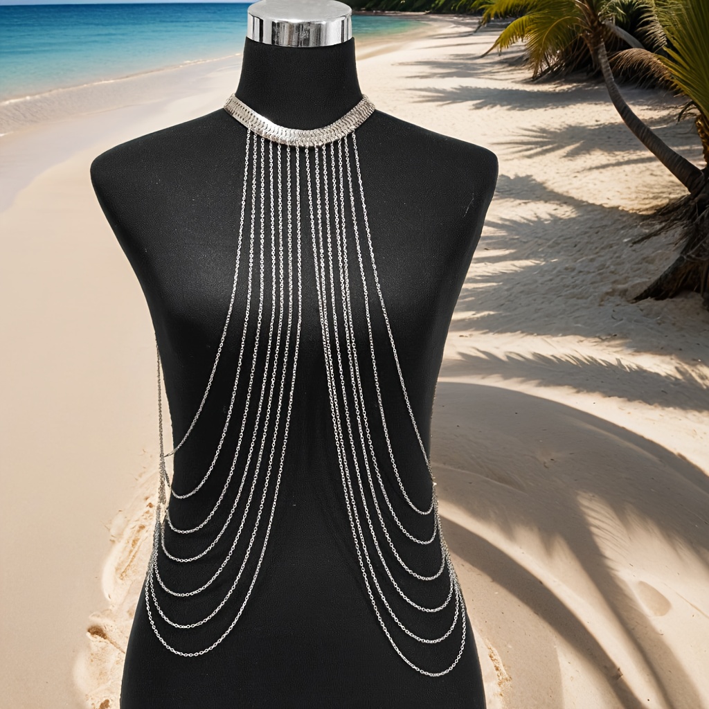 Boho Layer Snake Chain Tassel Body Chain, Versatile Beachwear Accessory