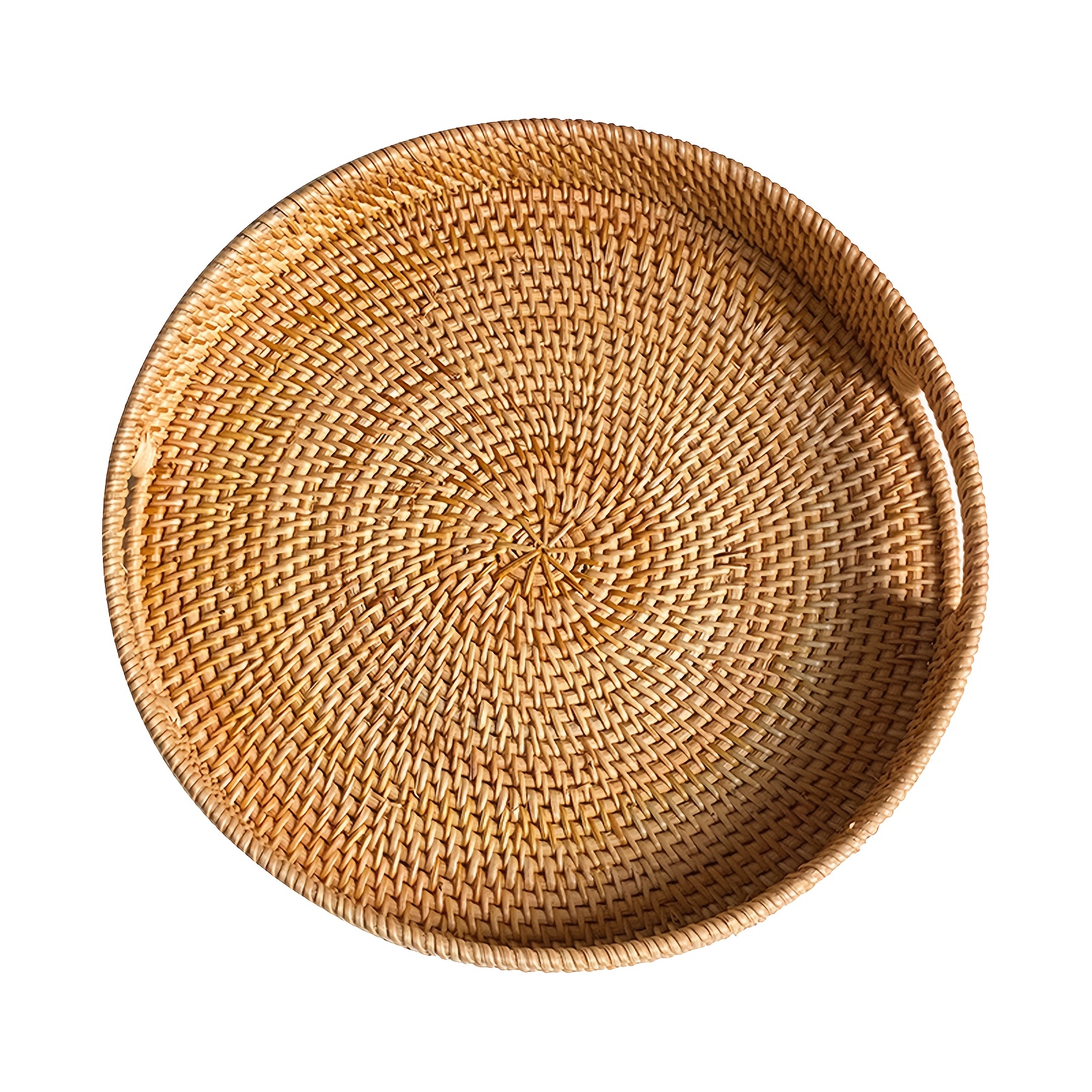 TEMU Round Wicker Tray, Large Capacity, Sturdy Tabletop Storage Tray, Suitable For Coffee, Beverages, Breakfast, Tea Snacks, And Candle Display