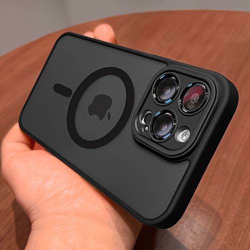 phone case luxury magnetic wireless case for iphone 17 16 15 14 13 12 11 pro air 16e matte translucent hard shockproof lens protection cover phone accessory durable material case gadget