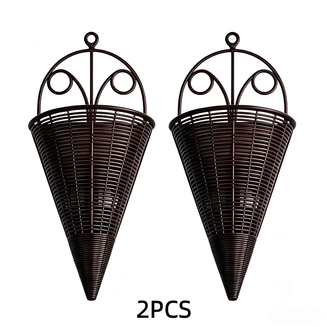 TEMU Paquete de 2 cestas de flores de plástico para colgar en la pared, color /marrón, soportes para macetas de pared cónicos moldeados todo en uno