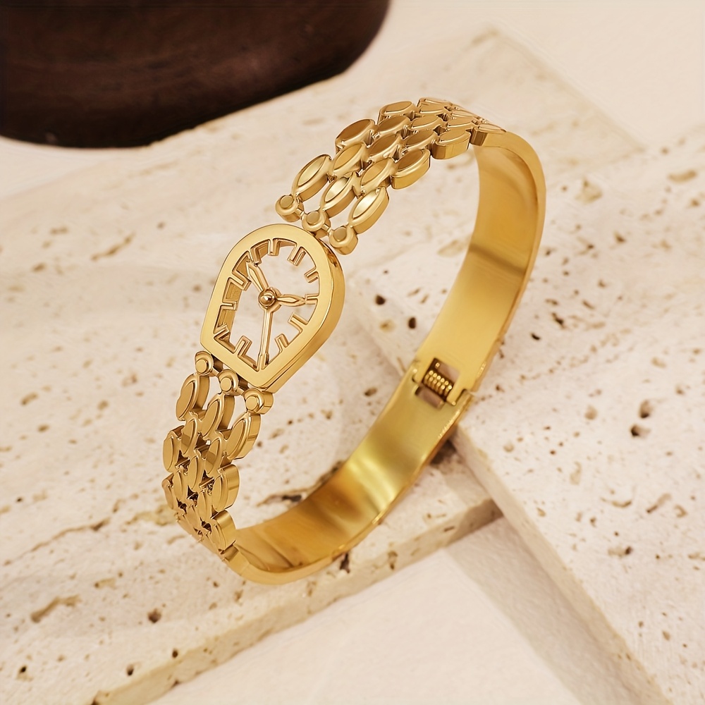 TEMU 1pc Of Fashionable And Easy Freeze Strap-style Golden Stainless Steel Bracelet