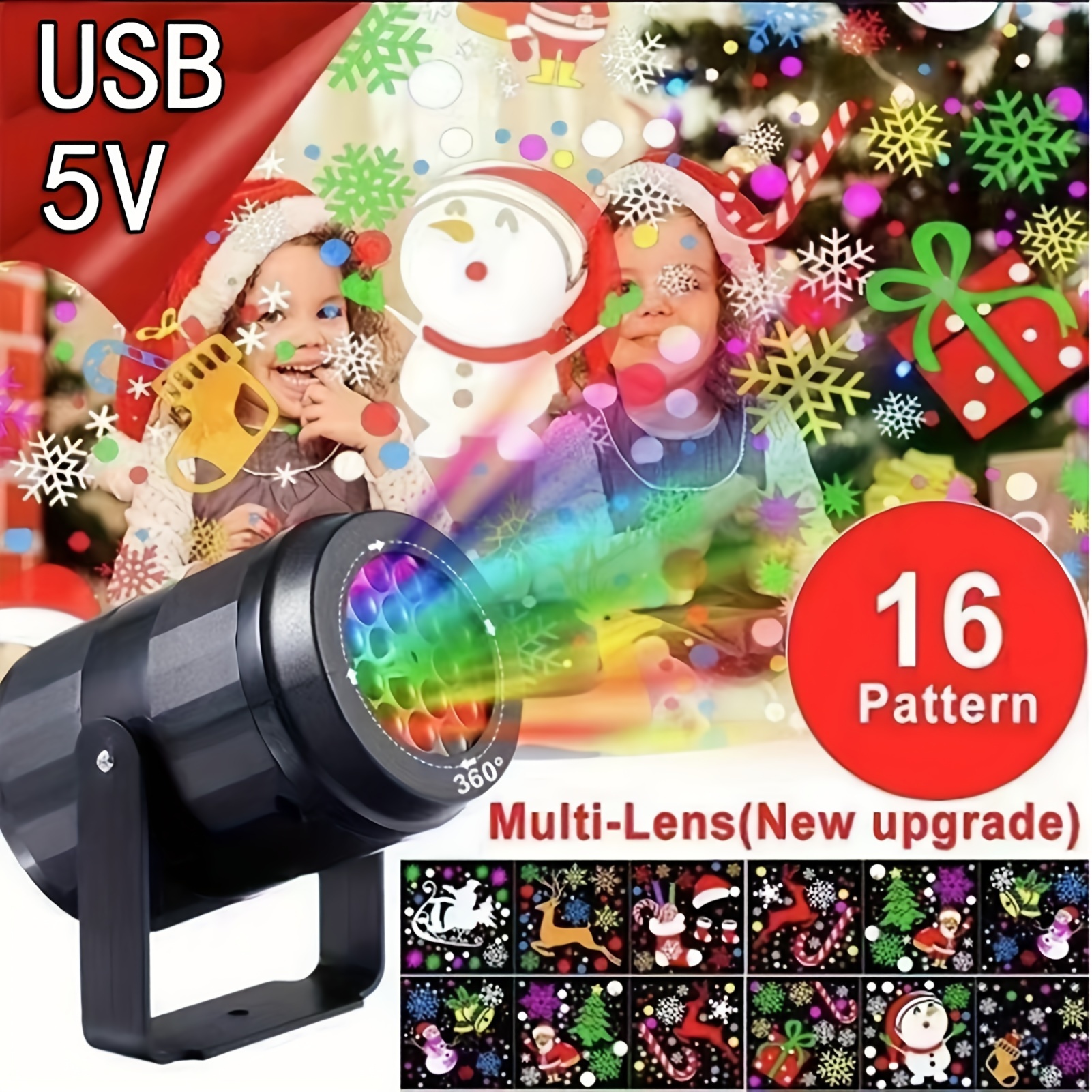 

Christmas Usb Dynamic Projection Light, 16 Pattern Led Projector For Party Decoration, & Indoor Use, Polished No-battery Led Light Source Usb-powered For, Home Theater Ceiling Christmas Decoration