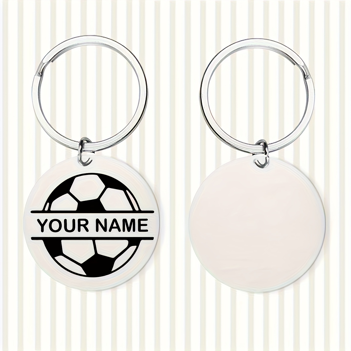 TEMU Custom Stainless Steel Soccer Ball Keychain - Personalized "" Engraved, Durable & Waterproof, Ideal Gift For Sports Enthusiasts, Sports Fan