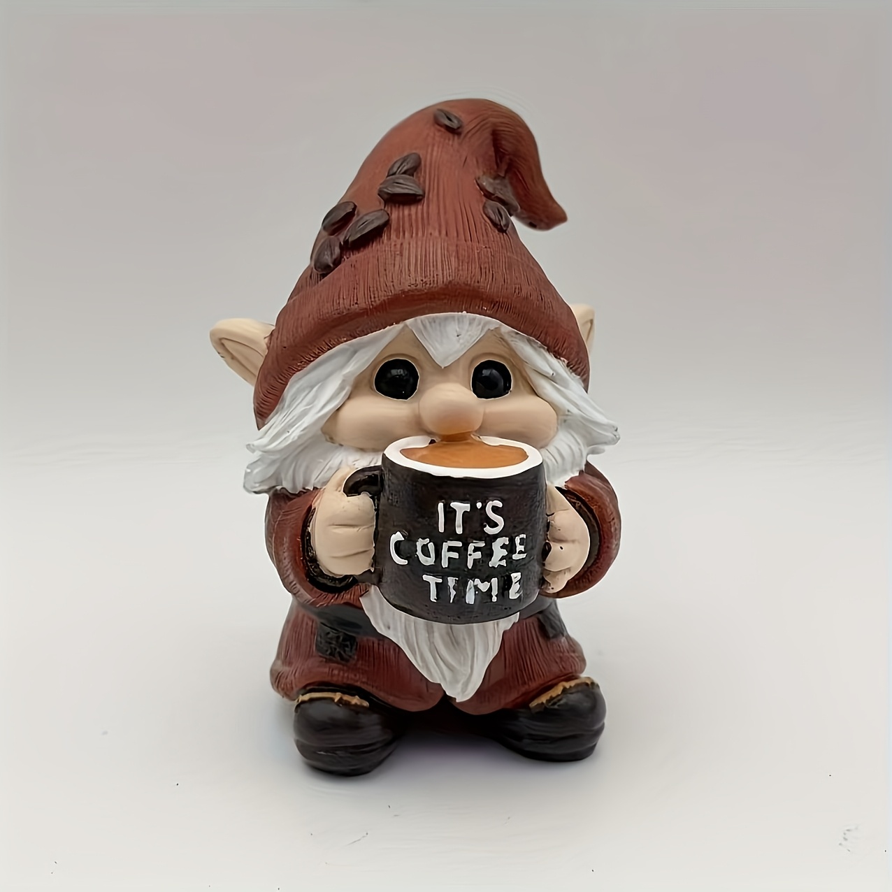 TEMU This Lovely Gnome Statue Holds A Coffee Mug Printed With " Time", Cute Design With Coffee Bean Decorated Hat, Coffee Corner Display