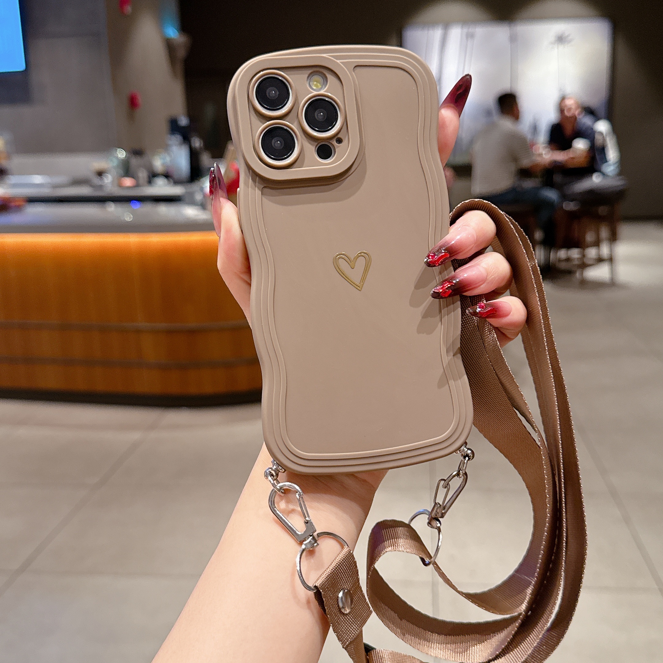 TEMU Phone Case: Simple Heart Wave Case   Flat Rope Lanyard Birthday Gift Christmas Gift Suitable For 18 Pro Max/18 Pro/xr/11/11 Pro/11 Pro Max/12/12