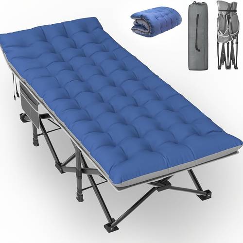 32in oversized xxl folding camping cot heavy duty sleeping cot for adults with mattress and pillow portable cot bed with carry bag breathable fabric thick for home