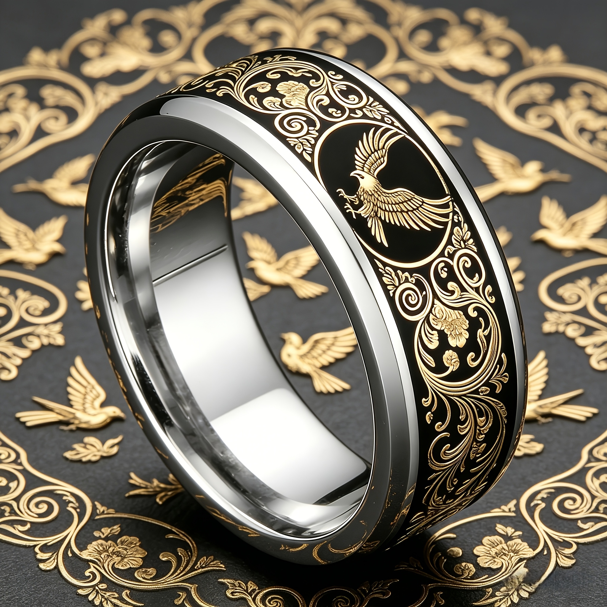 TEMU Anillo de Totem de Águila de Acero Inoxidable 304L, Estilo Plateado, para Hombre, Personalizado, Anillo de Hombre, Anillo Unisex | Material