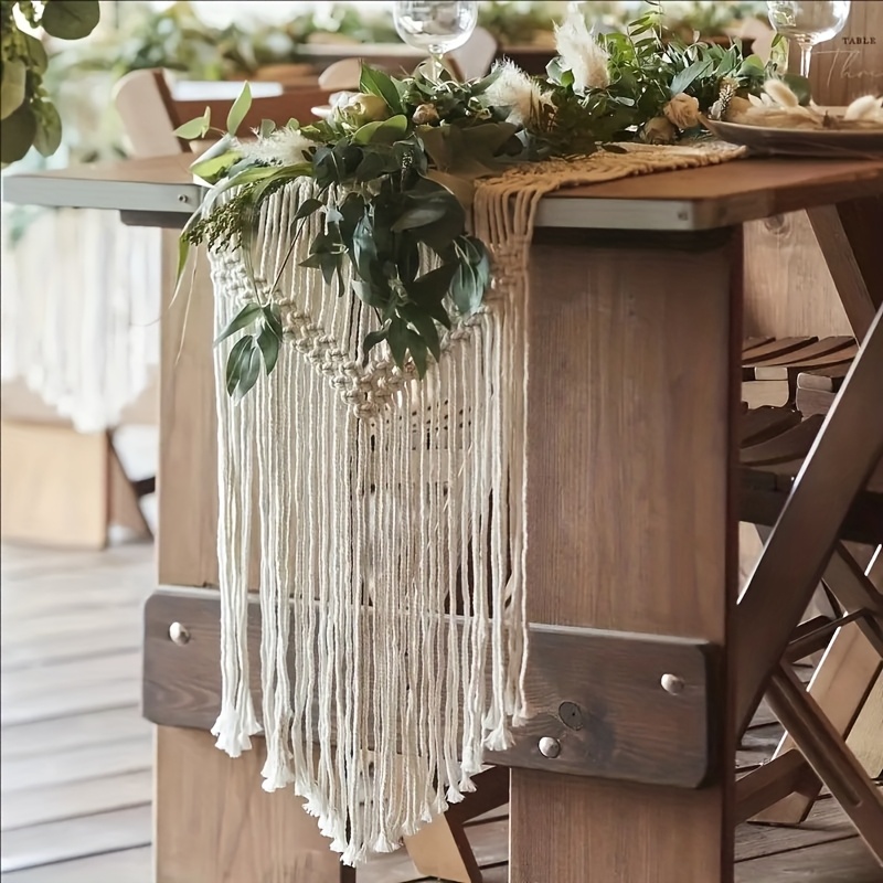 1pc of Bohemian Farmhouse Macrame-Style Table Runner - a Boho Tablecloth Featuring Tassels, Designed in a Rectangular Shape for Home And Restaurant Decoration, Perfect As a Centerpiece for Kitchen Dining Tables, a Decorative Dining Accessory