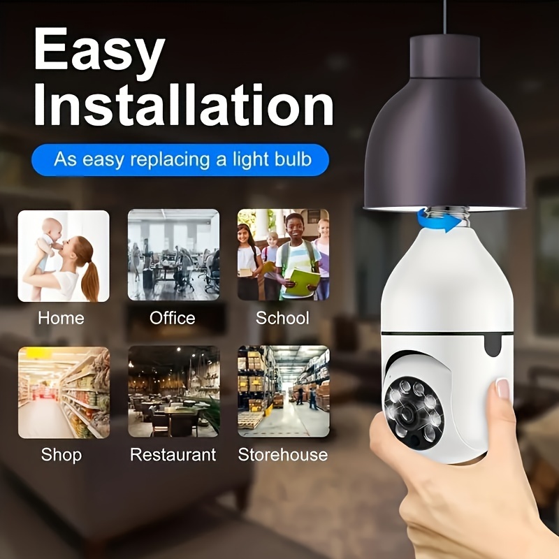   1080  bulb camera wireless wifi 2 4ghz ptz 355 e27 socket mount motion tracking alarm two way audio for indoor outdoor   details 9