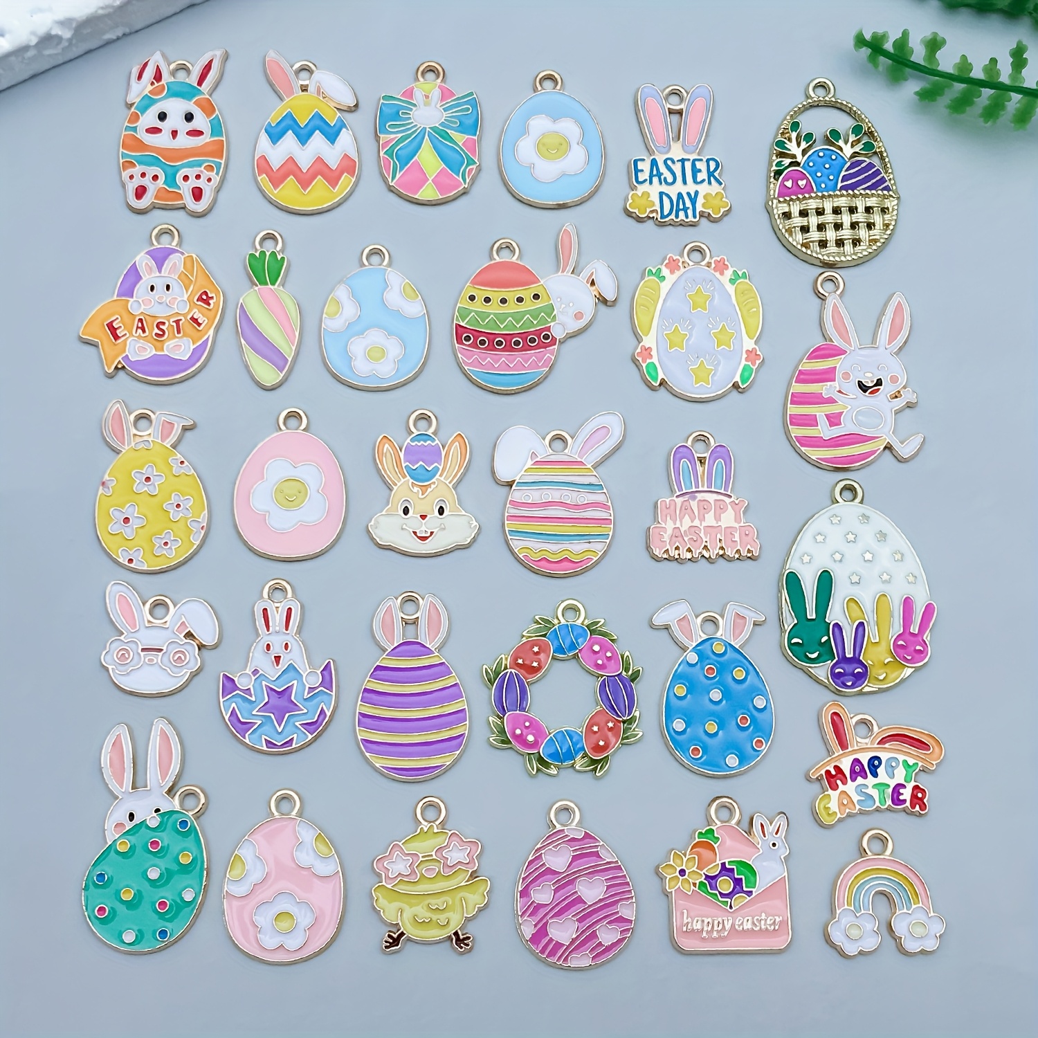 TEMU 30pcs Alloy Enamel Easter Rabbit Egg Series Pendant Jewelry Making Keychain Earrings Pendant Design Charms For Jewelry Making Bracelets Necklace, Without Battery, Jewelry Making Supplies