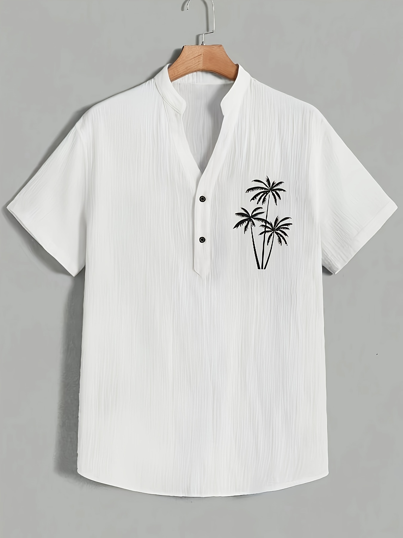 camisa casual com estampa de   tropical para homem -     e decote em v  , com   de botões, leve e confortável para o verão   e atividades ao ar livre, como caminhadas e viagens, roupa de caminhada, tecido não elástico detalhes 3