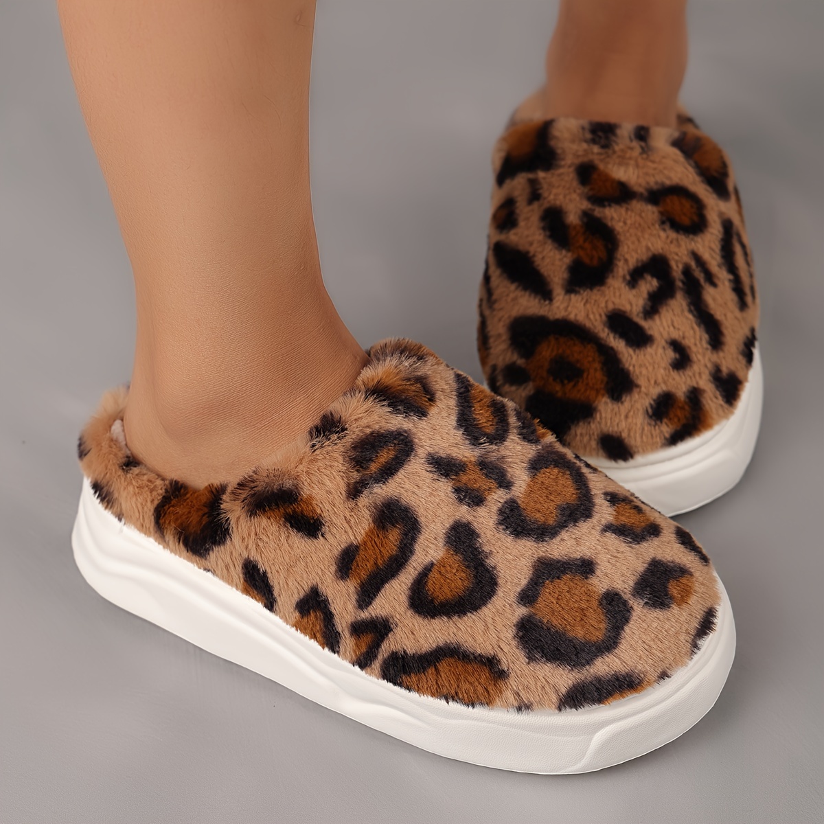 

Leopard Print Plush Slippers For Women And Men - Casual Animal Print Slippers With Thickened Fabric, Eva Non-slip Sole, Hand Washable, For Indoor Use