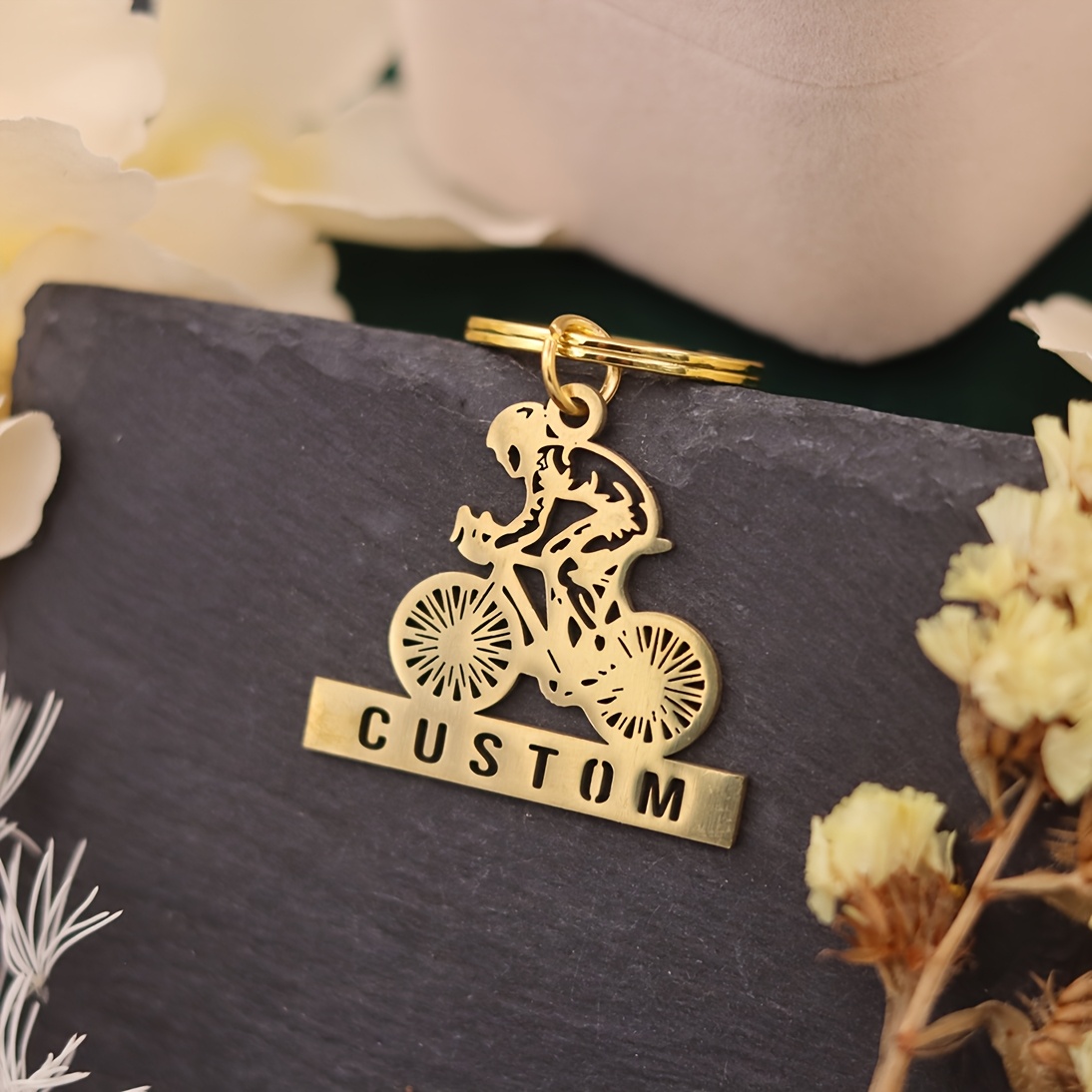TEMU Customizable Bicycle Name Keychain - Stainless Keychain With Personalized Name Tag, Suitable For Men And Women, Perfect For Travel Or As A