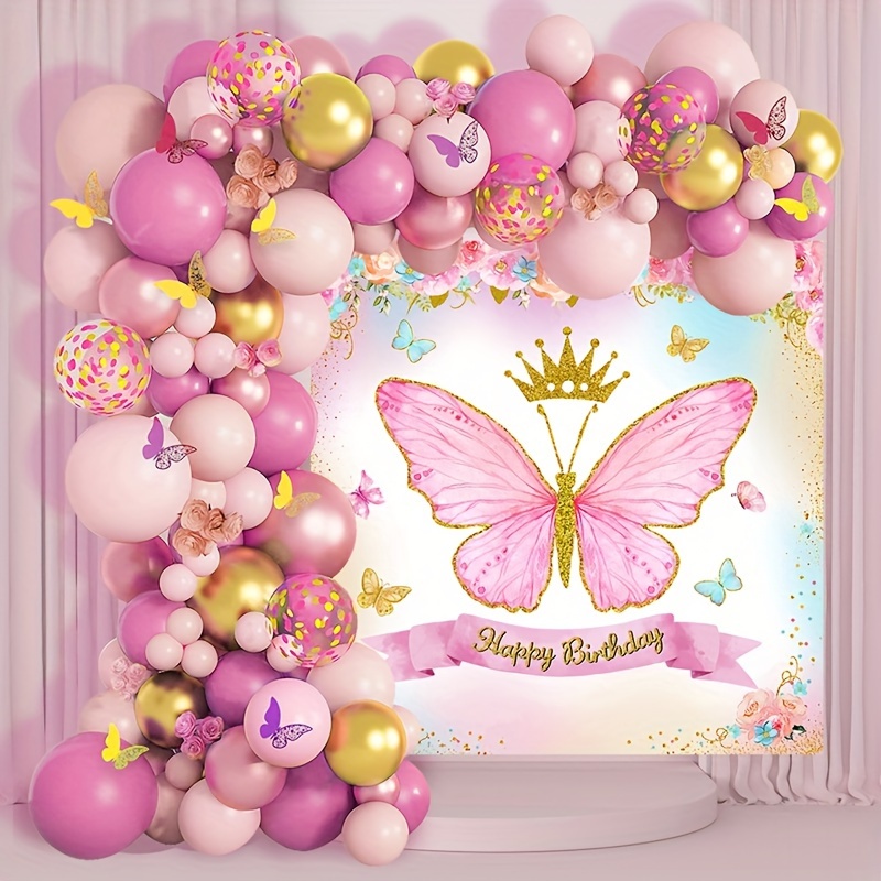 

89pcs, Pink And Gold Confetti Butterfly Balloon Garland Arch Kit, Butterfly Theme Romantic Background, Happy Birthday Party Decoration, Baby Shower, Wedding, Engagement, Party Backdrop Decoration