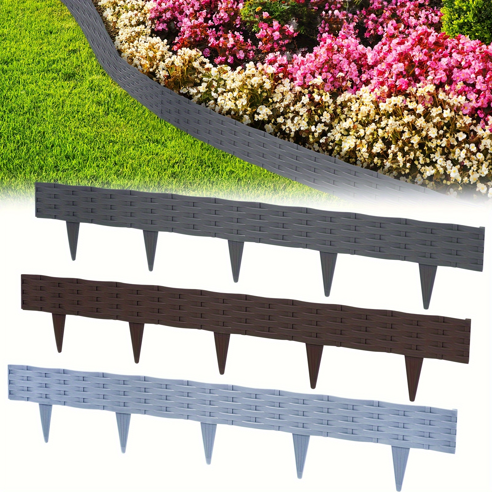 

Fivmen Lawn Edging Plastic Flower Bed Edging Garden Fence Flower Bed Borders Rattan Look Curbs Palisades Garden Decorative Border Flower Bed Garden Palisade (5 M/10m, Anthracite/brown/grey)