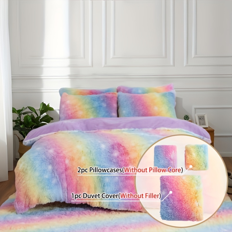 

Luxury Plush Shaggy Duvet Cover Set, Soft Velvet Fluffy Furry Duvet Cover Set (1 Faux Fur Fuzzy Comforter Cover + 2 Pom Poms Pillowcases) Solid Bedding Set, Zipper Closure