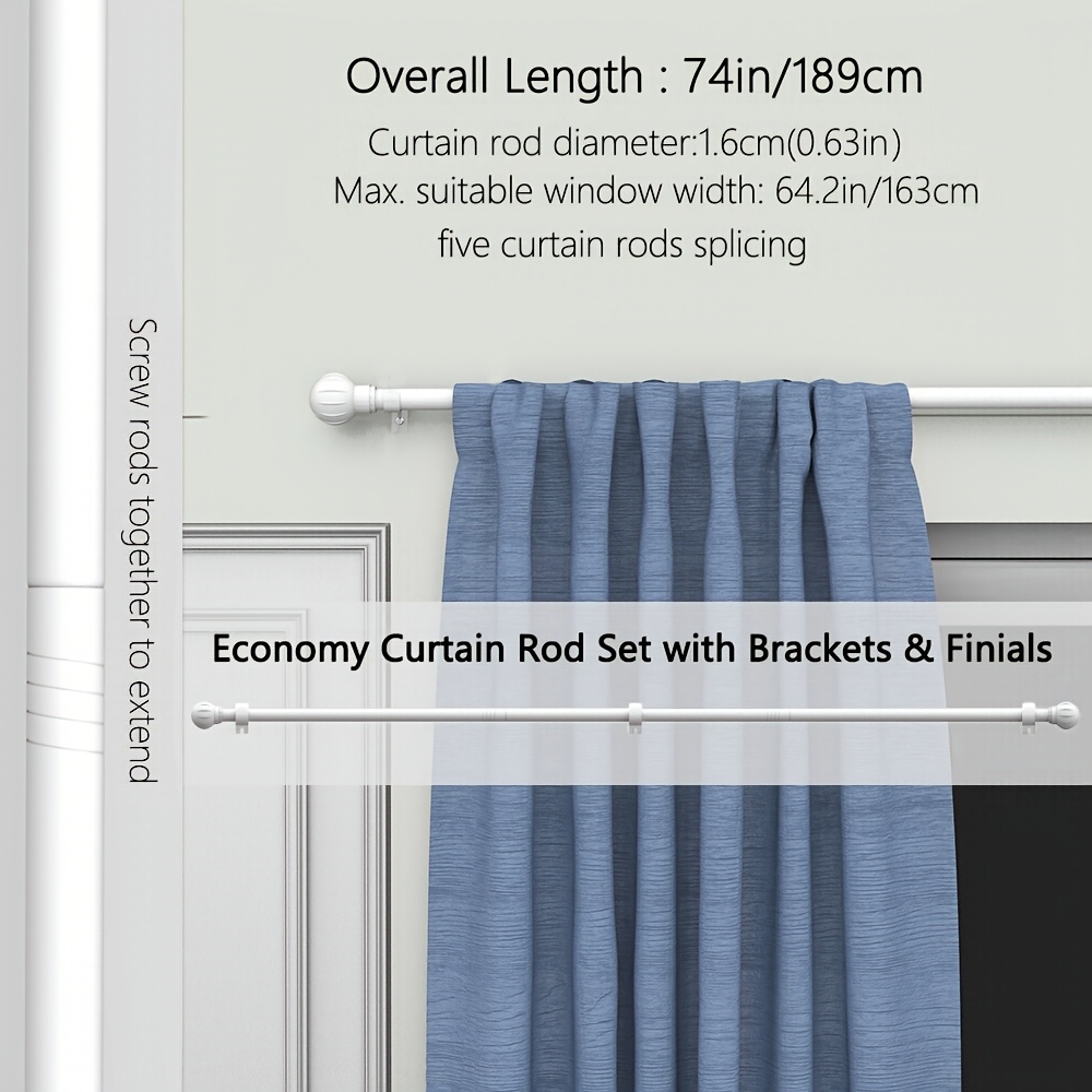 TEMU Lantern Head Style Curtain Rod/roman Rod, Fits 28 To 144 Inch Windows, Curtain Rod Bracket Set, , Sturdy And Durable. Available In White, Black,