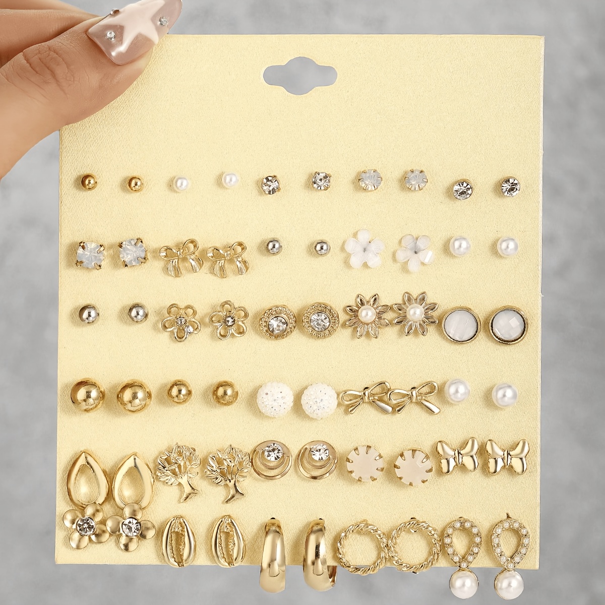TEMU 30 de Pendientes de Botón Geométricos Elegantes de Moda con de Flor de de Metal, Perlas y Diamantes de , Adecuados para Mujeres para Uso Diario,