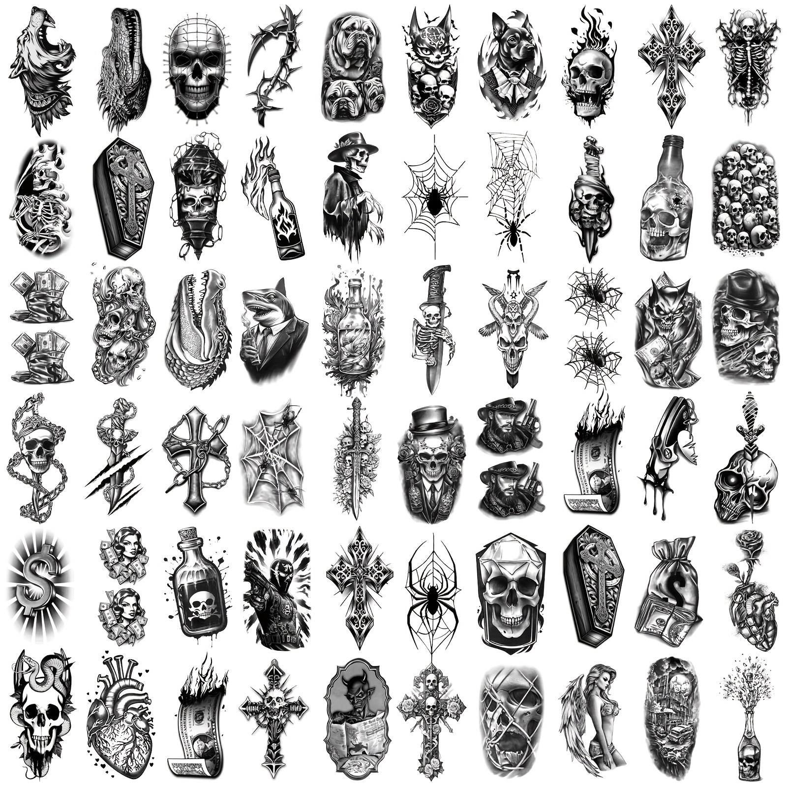 60pcs black temporary tattoos skull spider snake designs for   and wrists   parties makeup art details 1