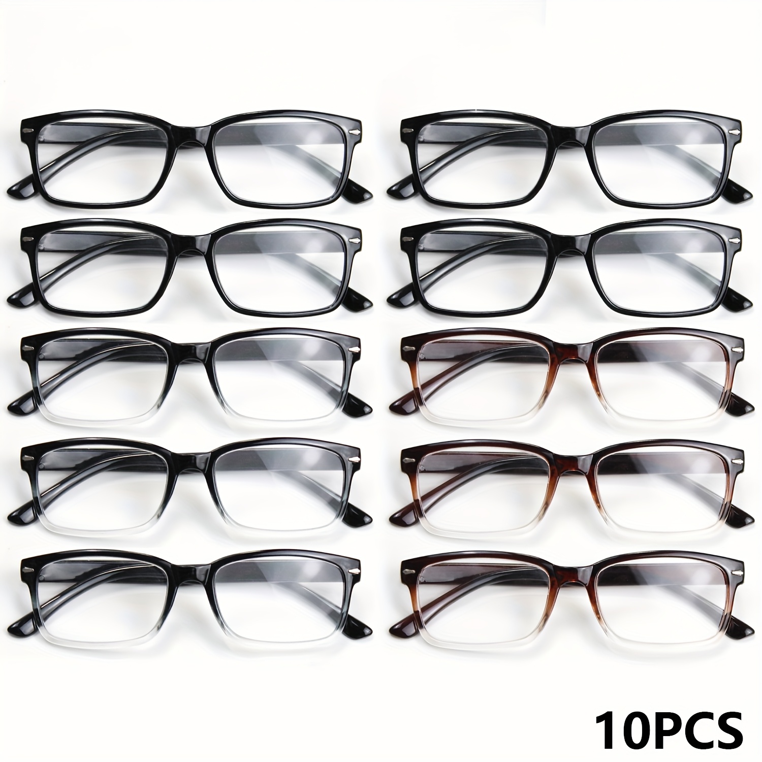 10pcs Z&L HOUSE Reading Glasses - Ultra-Light Square Frame, HD Clear Lenses, +1.0 to +4.0 Strengths, Vintage Style with Metal Accents, Ideal for Home & Office Use, Perfect Gift for Seniors Adults, Office Eyewear, Minimalist Eyewear, Durable Eyewear