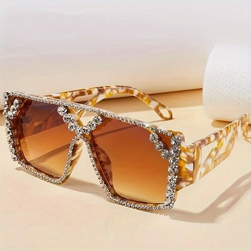 

Oversized Square Rhinestone Fashion Glasses Gradient Shadow Props Costume Party Prom