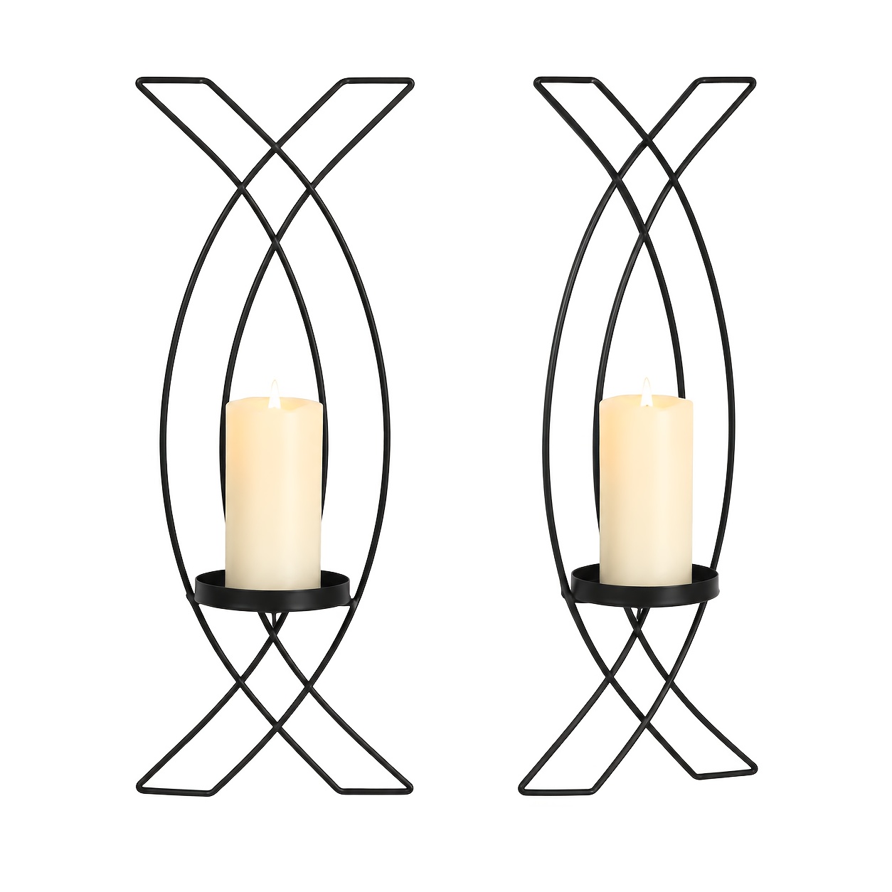 2pcs Wall Mounted Black Metal Wrought Iron Candle Holder, Candle Wall Lamp Set, Wall Candle Holder Wall Mounted Wall Lamp Decorative , Suitable For Living Room Bedroom Dining Room Decoration