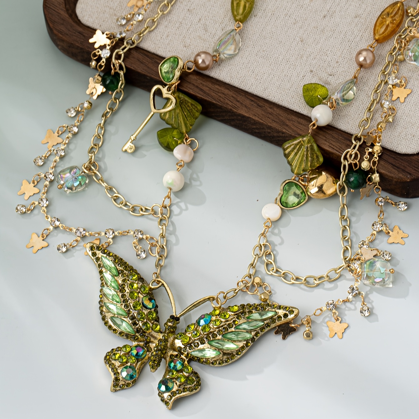 TEMU Alloy Accessory With Green Gemstones, Pearls & Stars, Perfect For Daily & Party Outfits, Decorations