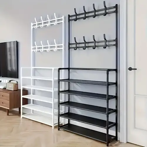 23 62 inch heavy duty metal shoe coat rack with detachable hooks multi layer shelves free standing storage organizer for entryway closet apartment black shoe rack entryway organizer multitier shelf