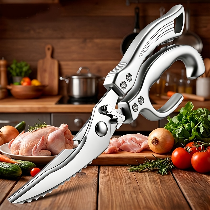 TEMU 1pc Stainless Steel Scissors, Multi-functional Kitchen Shears For Cutting Meat,, Fish, And Poultry