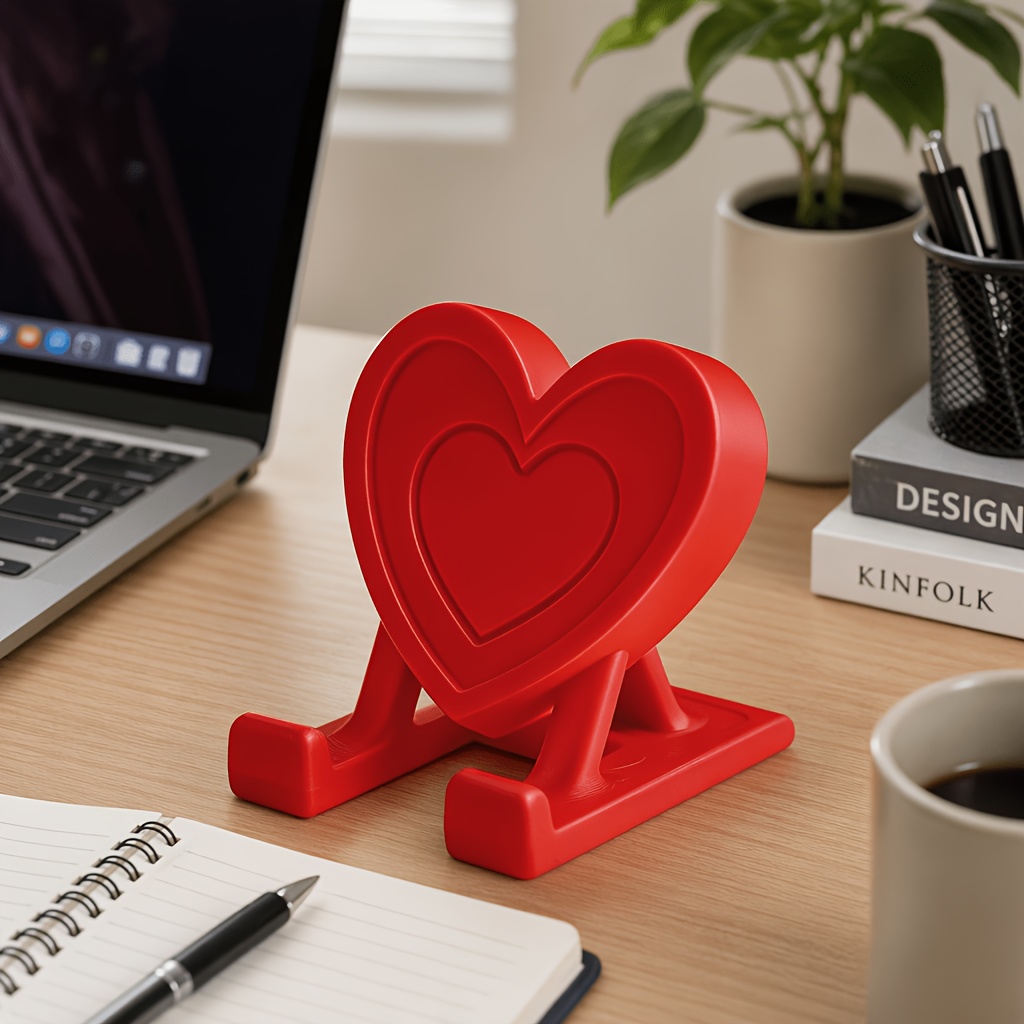 TEMU 1pc Heart-shaped Phone And Tablet Stand, Creative Desktop Holder With Romantic Design For Desk, Office, Bedroom, And Home Decor, Valentine's Day