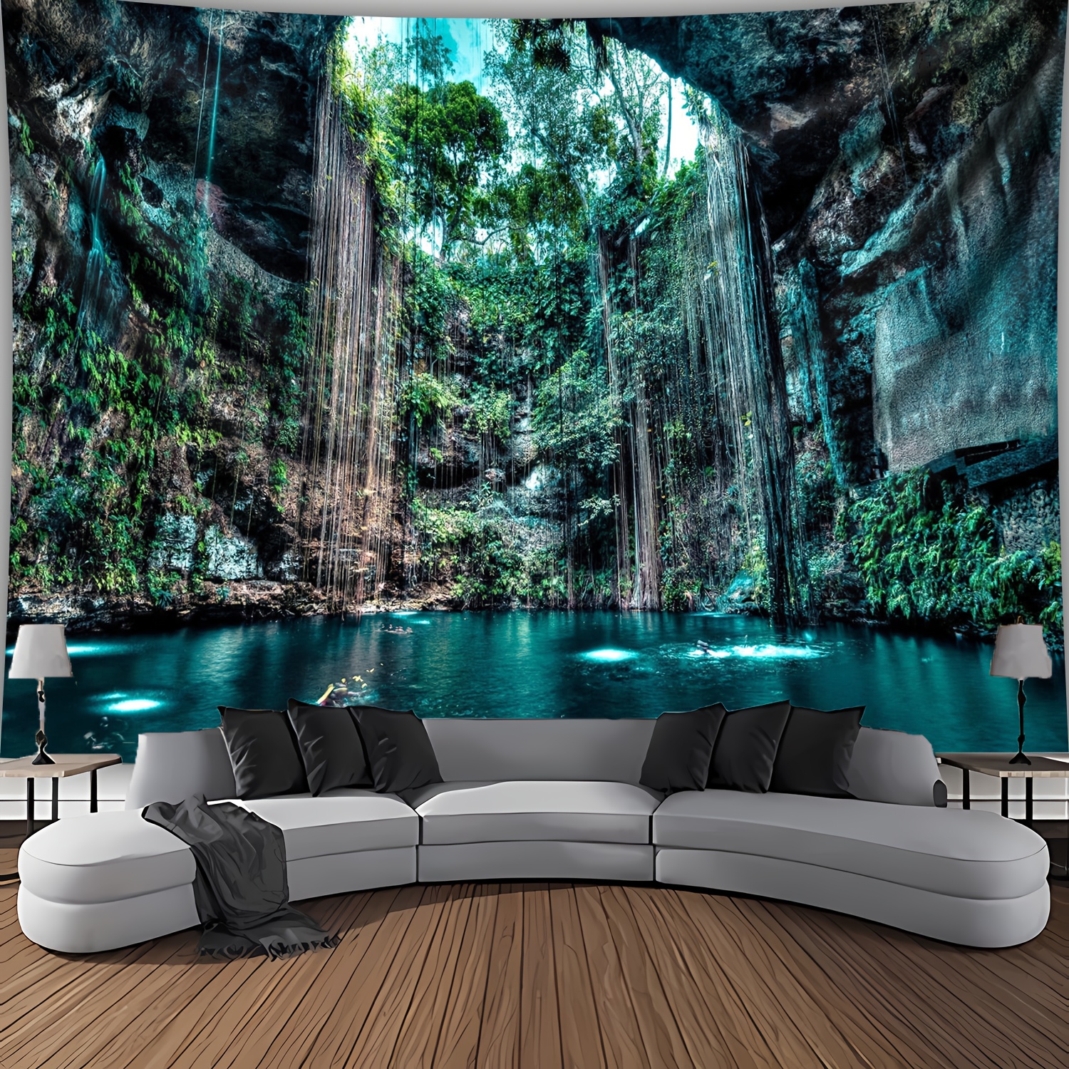 Natural Cave Swimming Pool Wall Tapestry Large Landscape Decor_voghion.com
