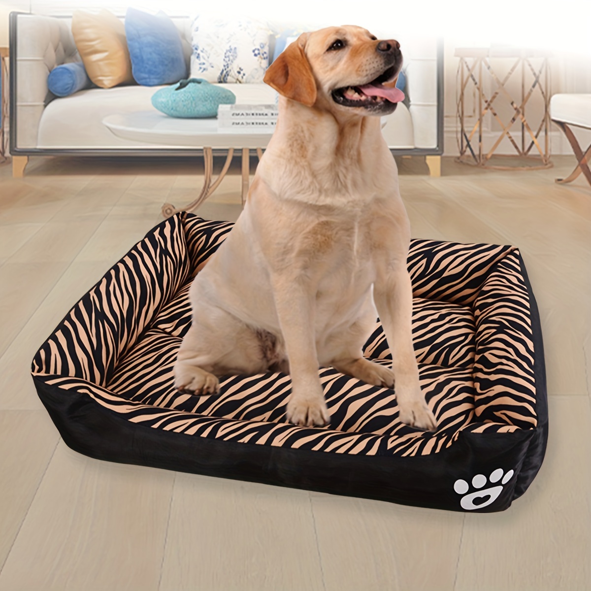 

Plush Dog Bed In Multiple Sizes - Soft Polyester Fiber Rectangle Pet Mat With Paw Print Design For Extra Small To Large Dog Breeds