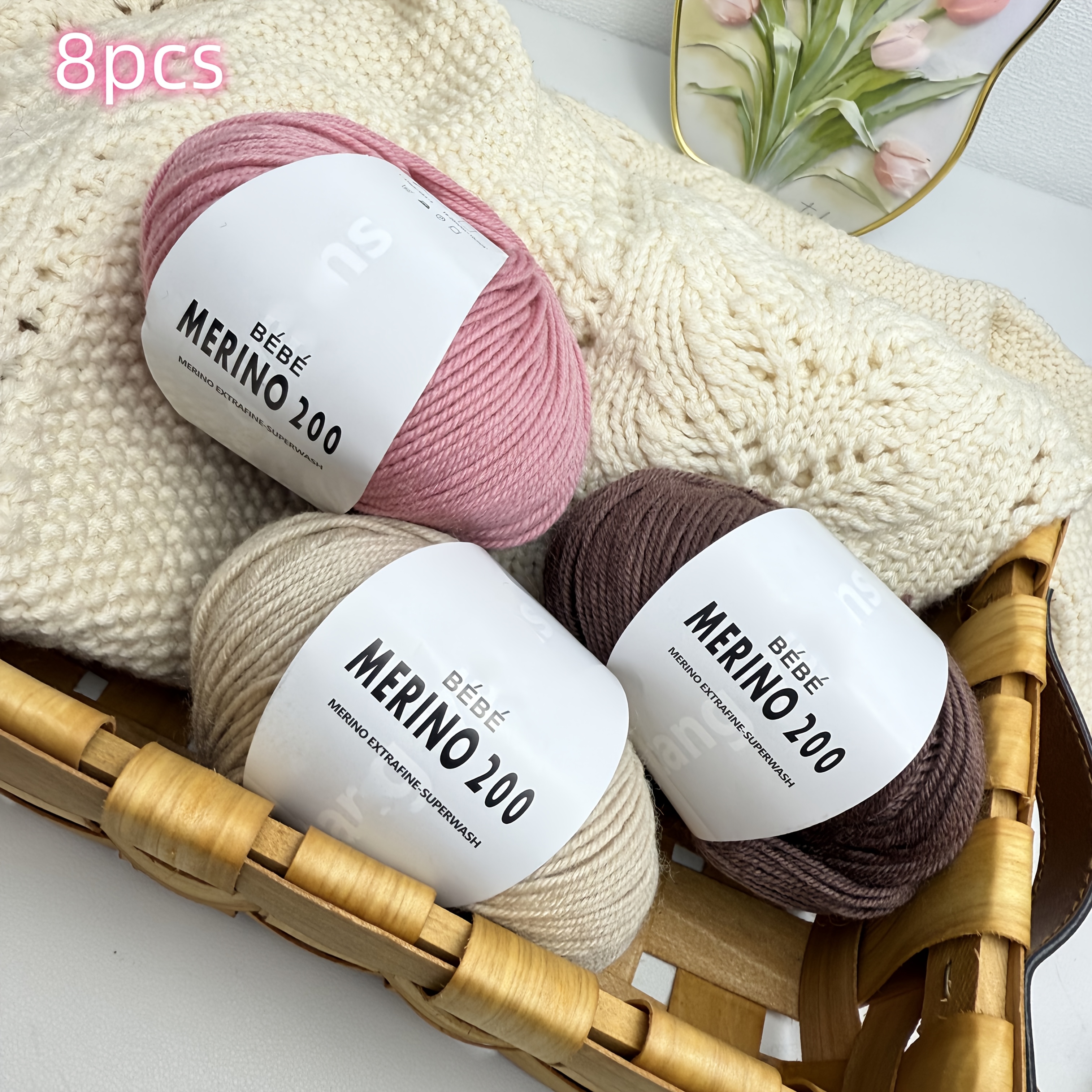 

8 Boules/400g Fil de Laine Merino Tricoté à 75% Laine Merino 25% Nylon Fil de Chaussette et de Convient pour Tricoter Pulls, Bonnets, Écharpes, Chaussettes, Couvertures, Châles, etc