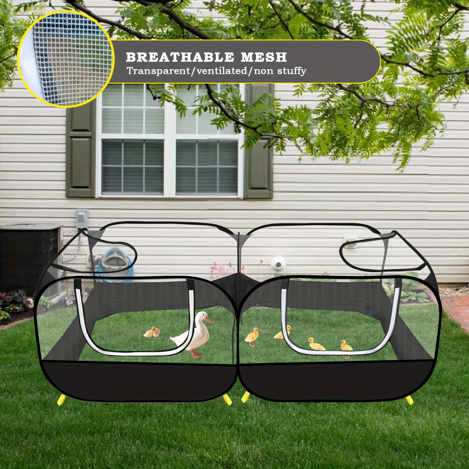 

1pc Large Chicken Fencing With No Bottom, Foldable Breathable Pet Cage Tent, Portable Outdoor Playpen With Transparent Mesh, Sturdy Zipper Design, Good Air Circulation
