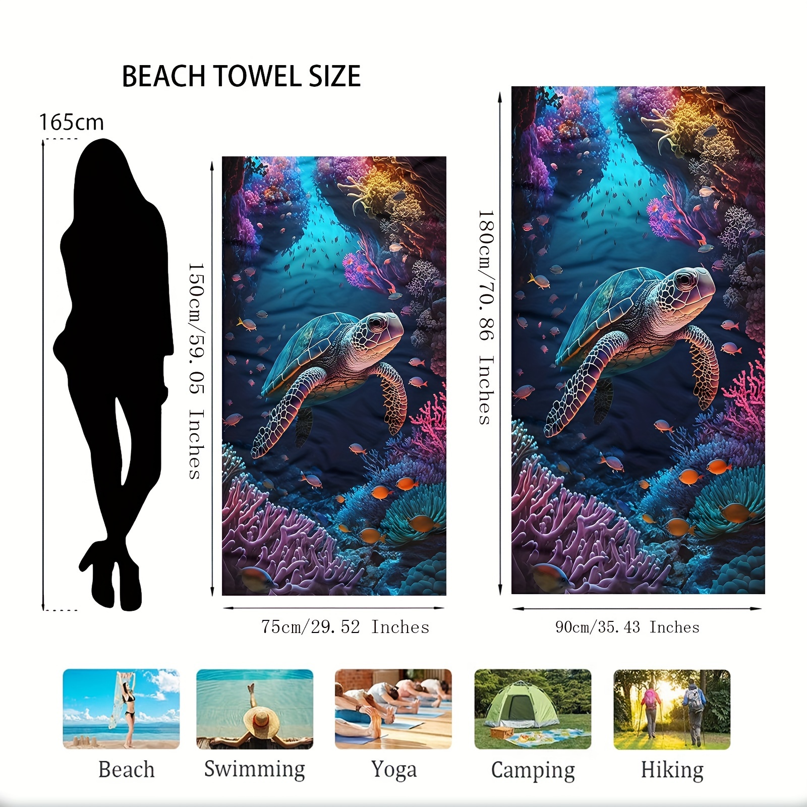 Sea Turtle Print Quick Drying Microfiber Beach Towel Soft Blanket_voghion.com