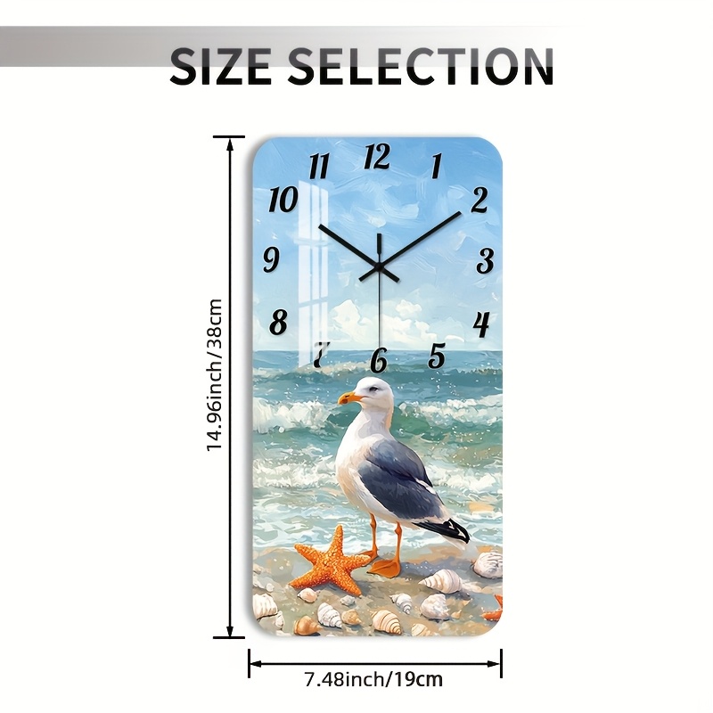 E-shop 2D Flache, 1-teilige - & Strand-Szenen-Wanduhr - Nicht-Uhrende Holz-Dekorative Quadratische Uhr mit Seestern- & Muscheldesign, für Schlafzimmer,