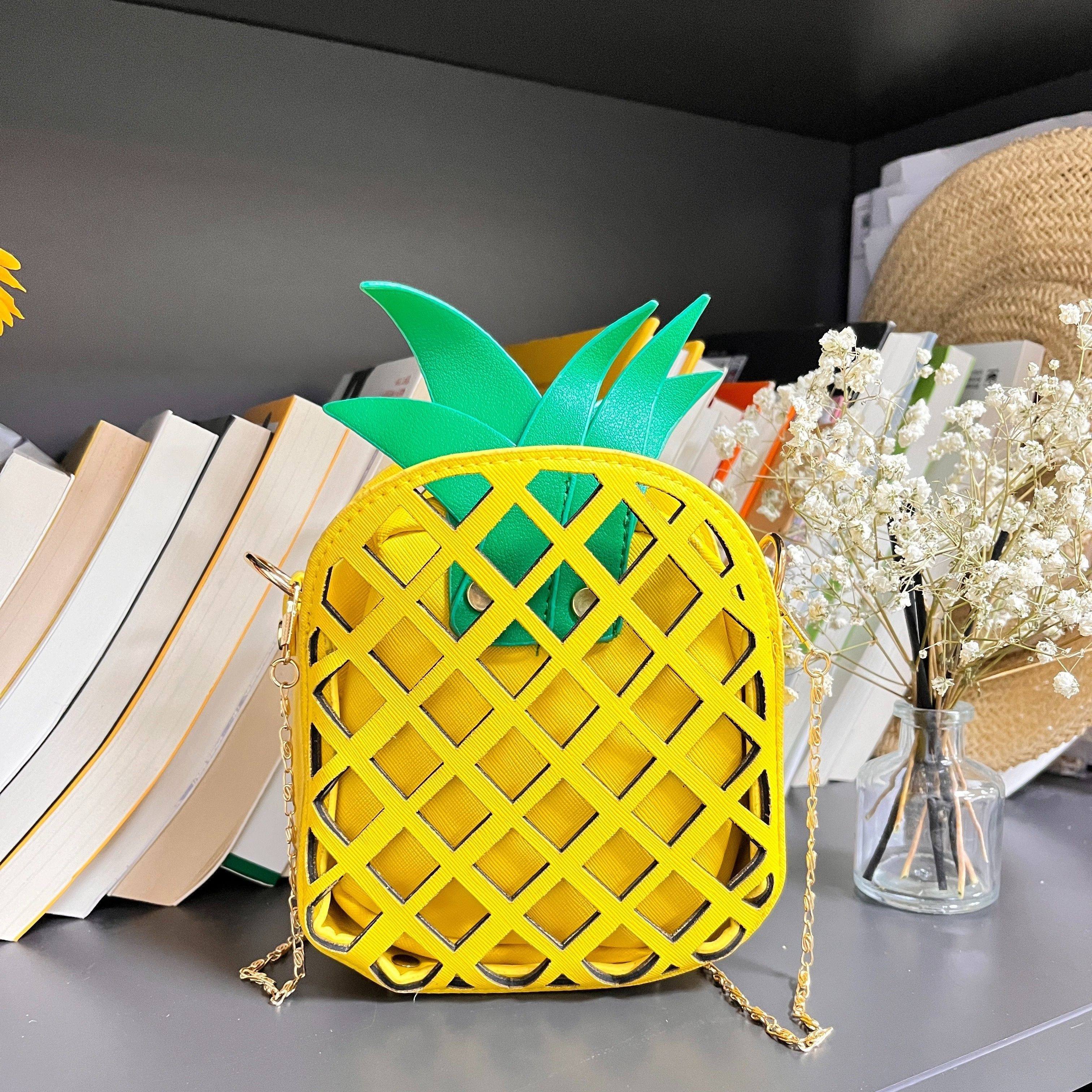 Women' Bag With Pineapple Design, Hollow Out, Contrasting Color Chain Shoulder Crossbody Small Creative Backpack