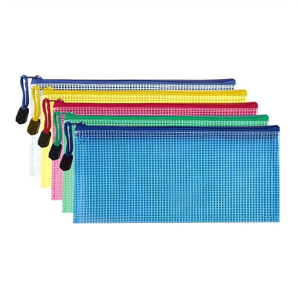 Image of 5, 10, And 20pcs Mesh Pencil Cases, Durable Zippered Document Pouches, 5-color Assortment, Reusable Transparent Pvc Material, School Stationery Pencil Bags, Bill Organizers, Travel Makeup Pouches