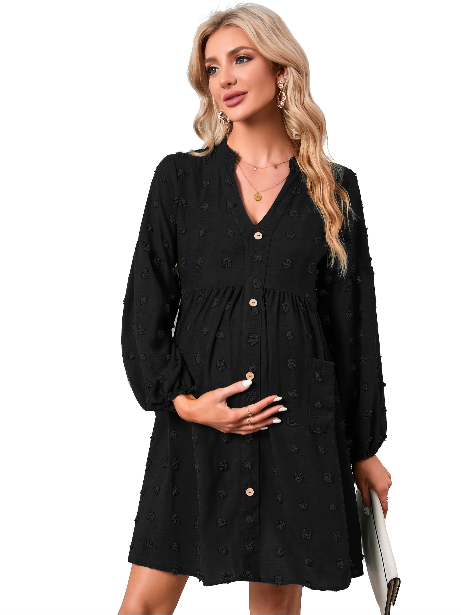 blue dress for baby girl Momyknows Solid Color High Neck Bodycon Mermaid Photoshoot Maternity Maxi Dress Black / S main image 1
