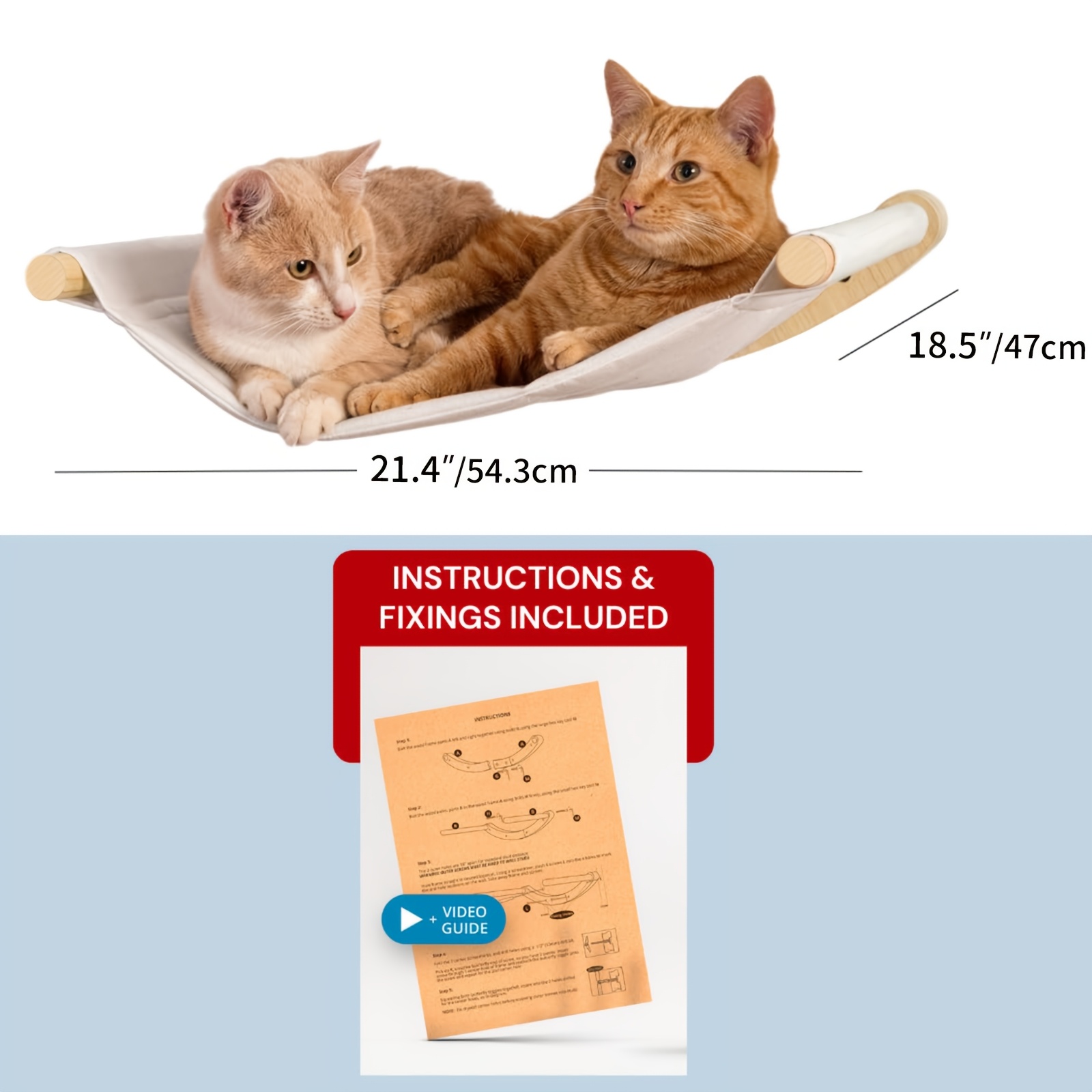 TEMU Diy Wall-mounted Cat Hammock Set - Modern Wooden Cat Bed For Large Cats & Kittens, Removable Fabric, Ideal For Sleeping, Playing, Climbing &