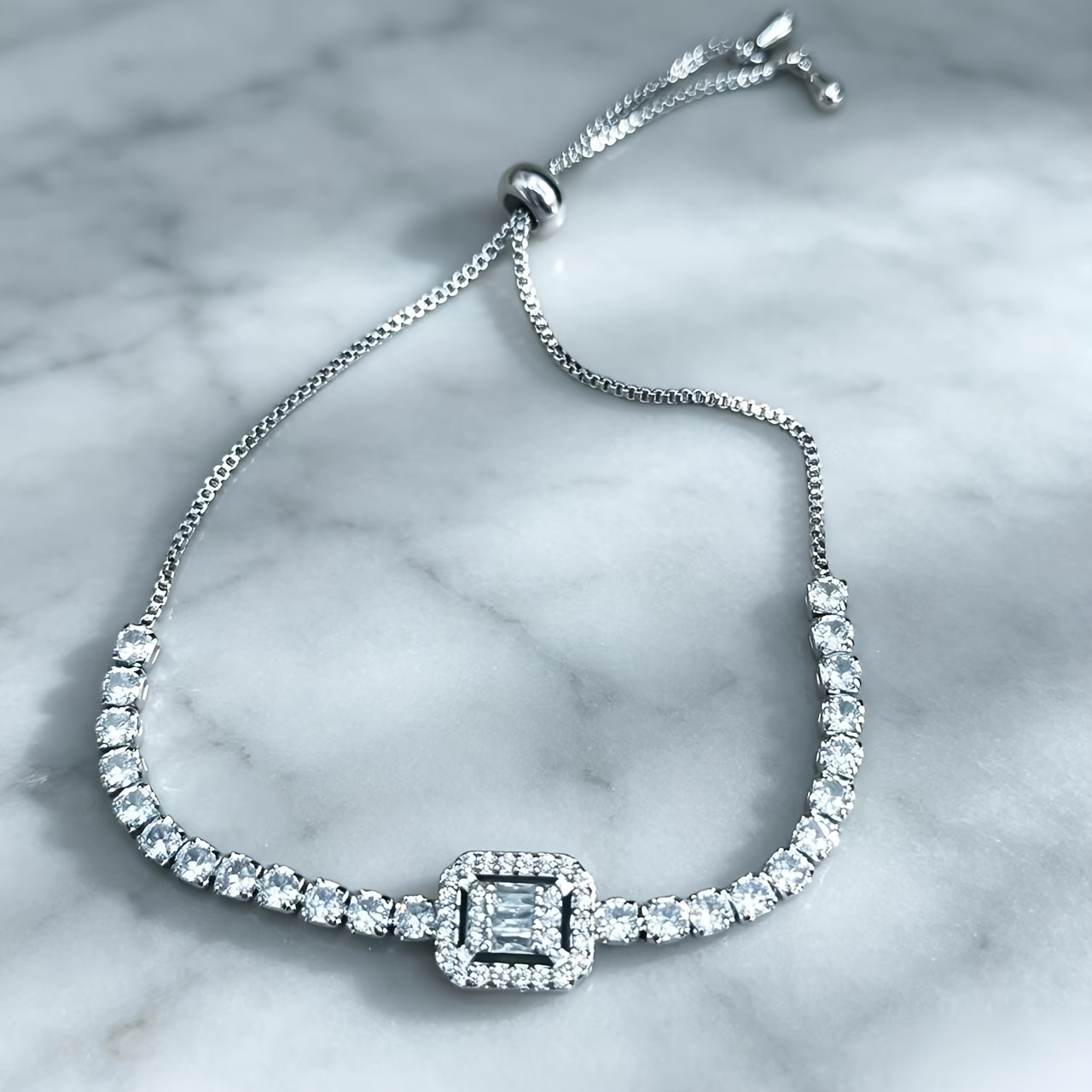 TEMU Fashion Micro-pave Zirconia Bracelet Easy Square Western Fashion Claw Chain Light Luxury All-match Adjustable Short Long Bracelet