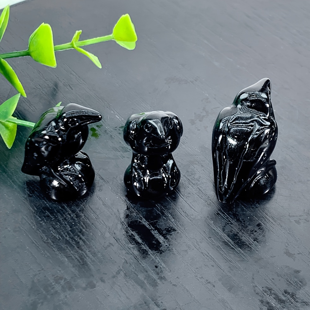 1個 黒曜石 カラス彫刻 クリスマス 人工水晶彫刻 鳥デコレーション